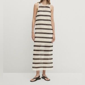 NWT Massimo Dutti‎ Striped Crochet Midi Dress Small Minimalist Resortwear Casual